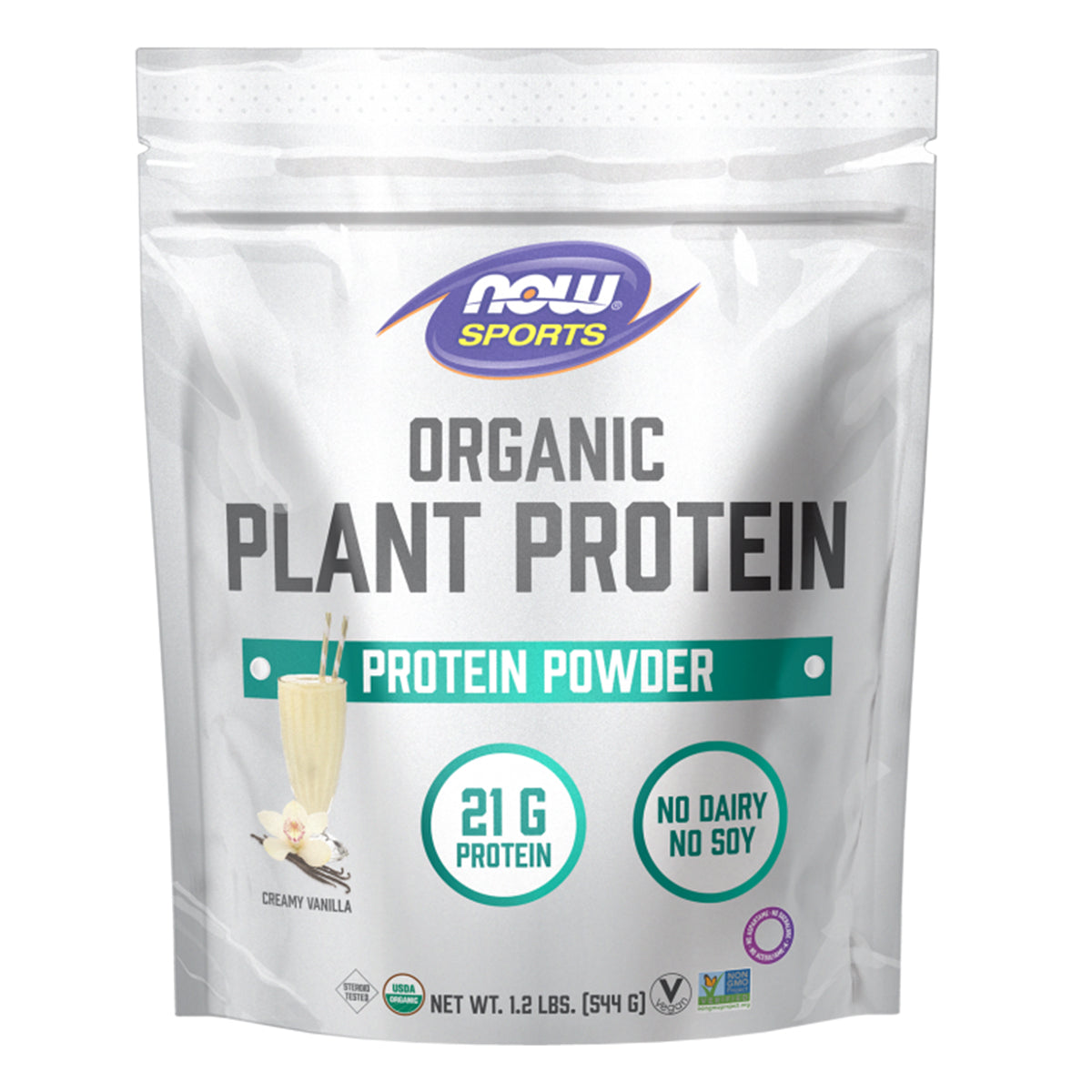 NOW- ORGANIC PLANT PROTEIN VANILLA FLV. 1.2 LB