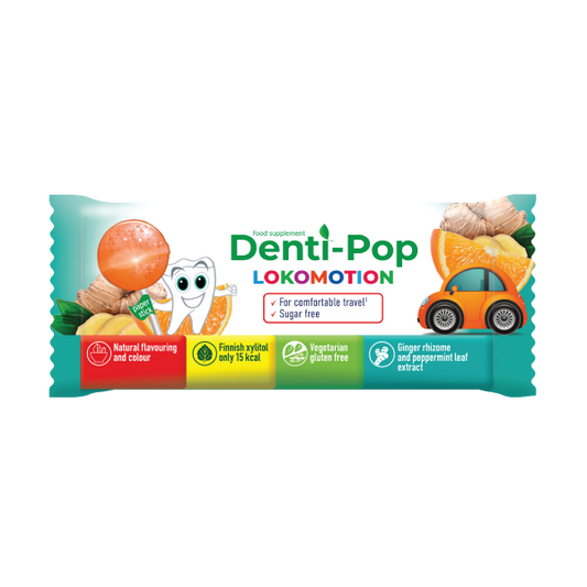Denti Pop LOKOMOTION– Lëpirëse pa sheqer me Xhenxhefill dhe Portokall