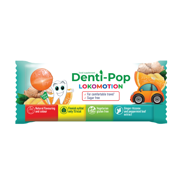 Denti Pop LOKOMOTION– Lëpirëse pa sheqer me Xhenxhefill dhe Portokall